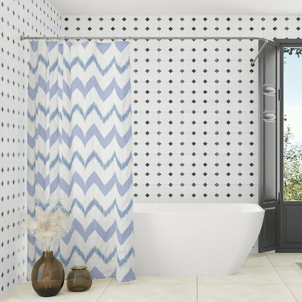 Штора для ванной комнаты Голубые зигзаки, 180х180 см, полиэстер