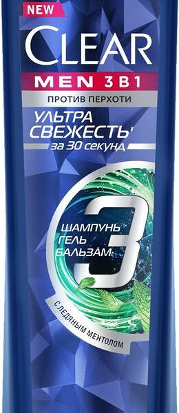 Средство для душа Clear Ультра Свежесть 3В1 шампунь-бальзам-гель, 400мл