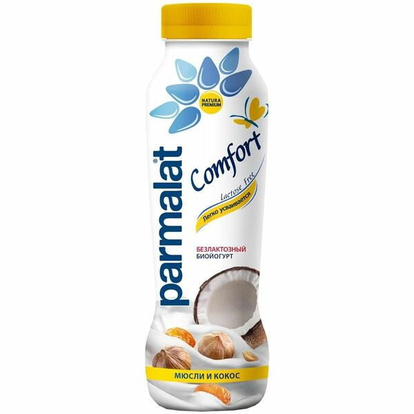Биойогурт питьевой Parmalat Comfort безлактозный мюсли-кокос 1.5%, 290г