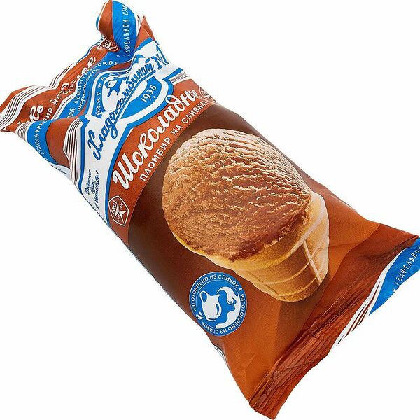 Мороженое Ленинградский Хладокомбинат №1 шоколадное пломбир на сливках в вафельном стаканчике