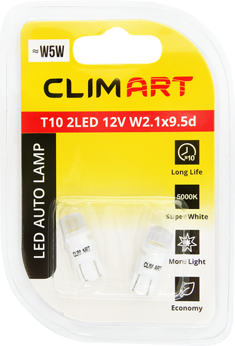 Лампа автомобильная светодиодная CLIM ART T10 2LED 12V W2.1x9.5d (W5W)/к-т, 2шт