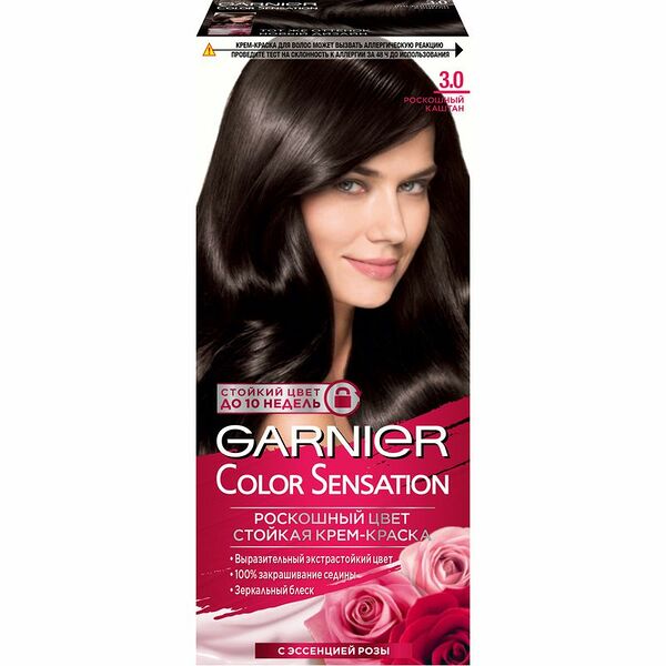 Garnier Стойкая крем-краска для волос Color Sensation, Роскошь цвета оттенок 3.0 Роскошный каштан, 100 мл