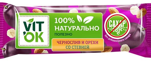 Конфета-батончик Vitok неглазированная Чернослив и орехи 30г