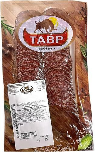Сервелат Тавр Кавказский сырокопченый нарезка 90 г