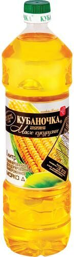 Масло кукурузное Кубаночка рафинированное, дезодорированное, 1000мл
