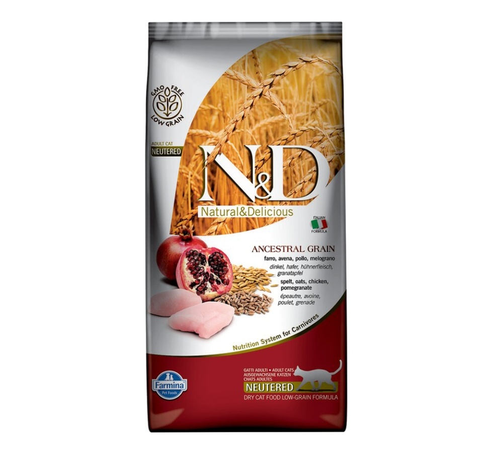 

Сухой корм для кошек Farmina N&D Ancestral Grain Neutered, с курицей, гранатом, овсом, спельтой