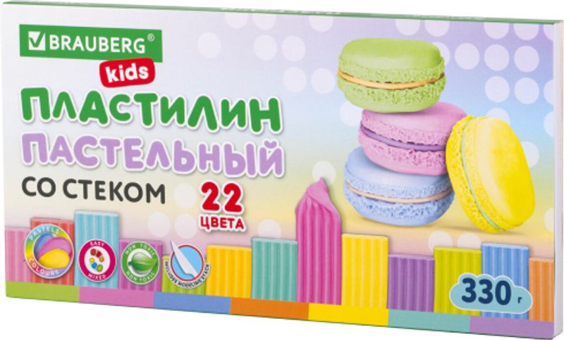

Пластилин Brauberg пастельный со стеком 22 цвета 330 г