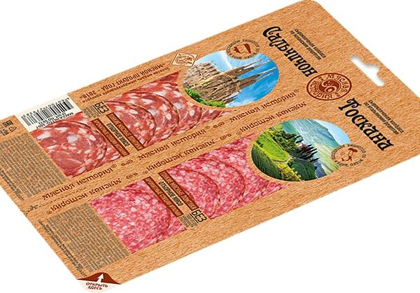 Колбаса Мясная история Сальчичон и Тоскана сырокопченая нарезка 100г