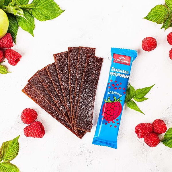 Фруктовые пастилки без добавления сахара с яблоком со вкусом малины 70 г