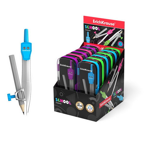 Циркуль металлический с карандашом ErichKrause School 123мм 45026 шт Erich Krause