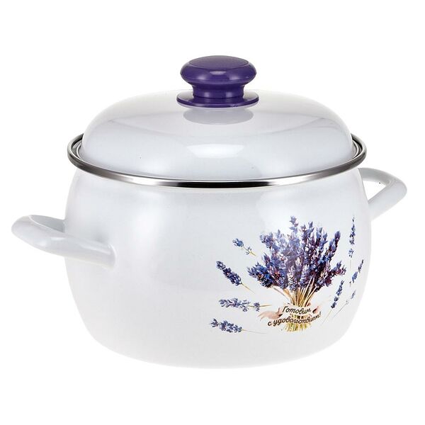 Кастрюля с крышкой HITT Букет лаванды, 3.5 л, эмаль