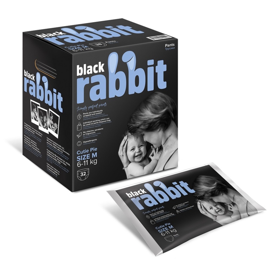

Трусики-подгузники Black Rabbit, M (6–11 кг), 32 шт.