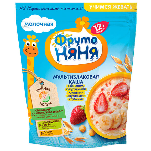 Каша Фруто нянья молочная банановая кукурузная клубничная мультизерновая 200г