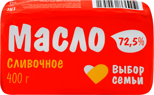 

Масло сливочное ВЫБОР СЕМЬИ 72,5%, без змж, 400г
