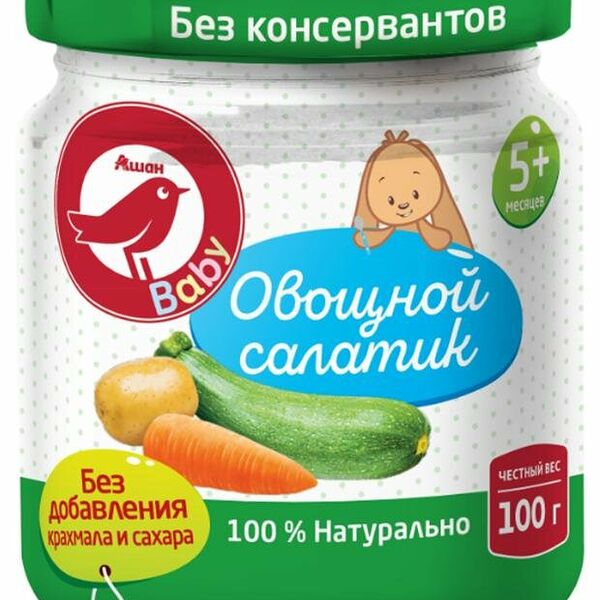 Пюре Ашан Красная птица овощной салатик с 5 мес.