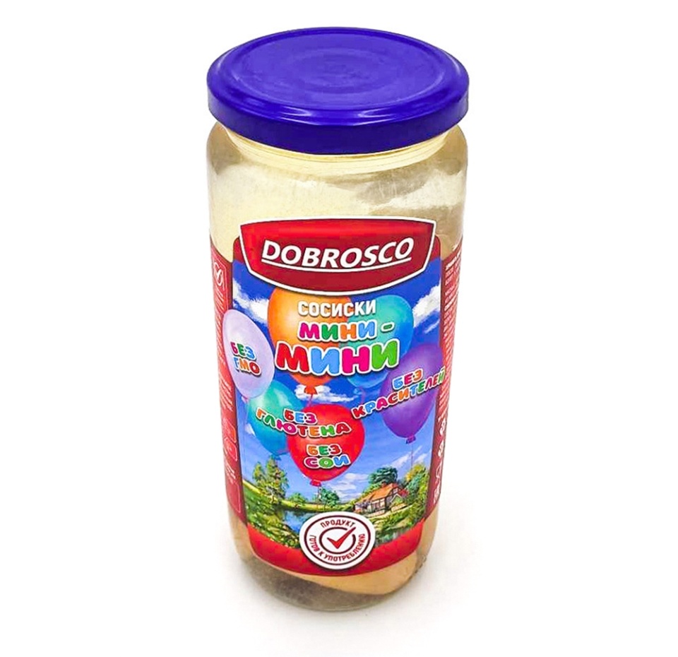 

Колбаски куриные «Мини-мини» стерилизованные, Dobrosco, 810 г, Россия