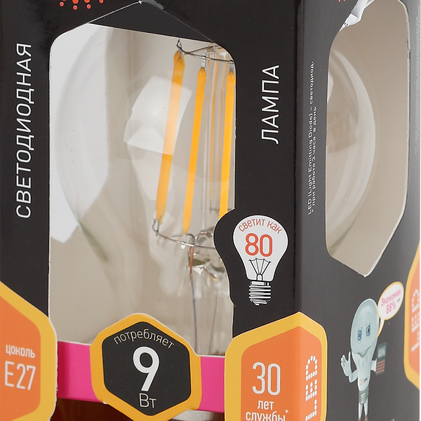 Лампа светодиодная ЭРА F-LED A60, Е27 9Вт, груша, филамент, нейтральный белый свет Арт. Б0043434