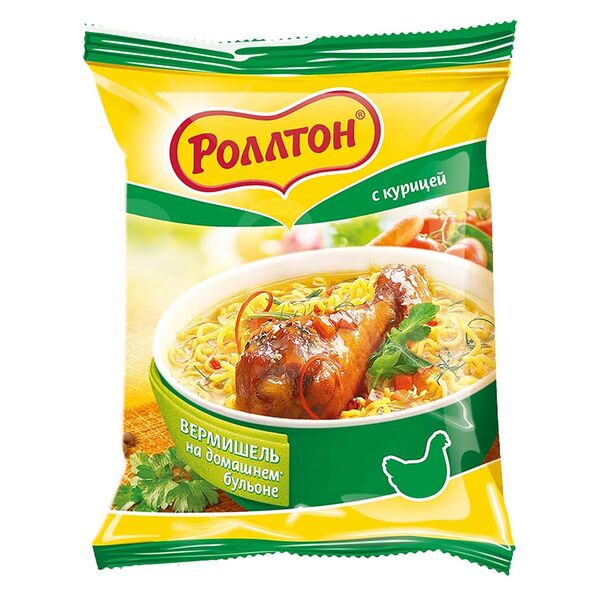 Вермишель б/п Роллтон 60гр на Домашнем бульоне с Курицей пакет
