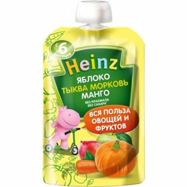Пюре Heinz Фруктово-овощное яблоко-тыква-морковь-манго с 6 месяцев, 90г