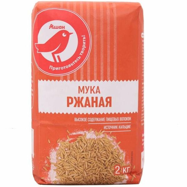 Мука Ашан Красная птица ржаная, 2 кг