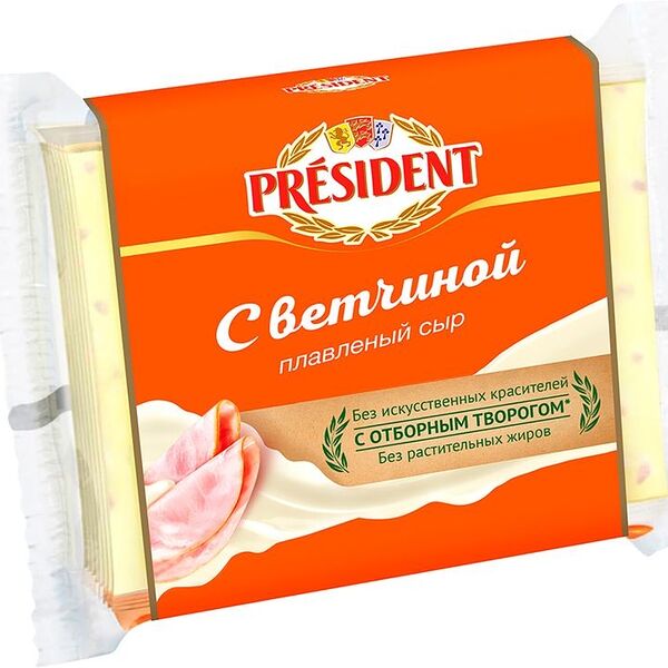 Сыр плавленый President с ветчиной 40%