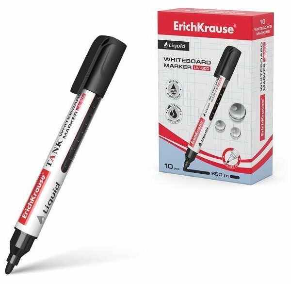 Маркер для досок ErichKrause Liquid LW-600 с жидкими чернилами черный, 1 шт