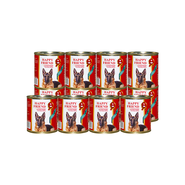 Корм для собак HAPPY FRIEND для средних и крупных пород ассорти из потрошков банка 750г (упаковка - 12 шт)