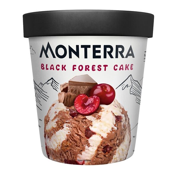 Мороженое сливочное Monterra Black Forest Cake двухслойное шоколадное с вишней и кусочками печенья 300 г