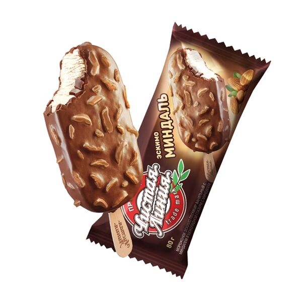 Эскимо с Миндалем Чистая Линия Ванильный в шоколадной глазури 80 г