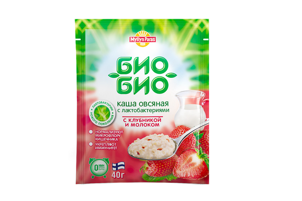 Каша Myllyn Paras Bio-Bio овсяная с лактобактериями клубникой и молоком б/п