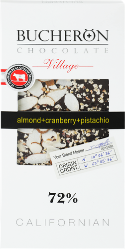 

Шоколад горький Bucheron с миндалём, клюквой и фисташками 72% какао, 100 г