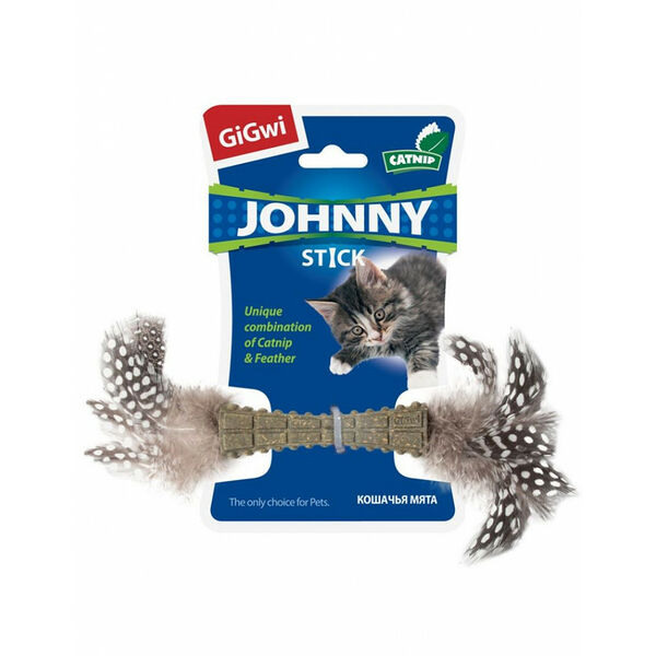 Прессованная кошачья мята GiGwi Johnny stick с пером 8х2.5х2.5 см
