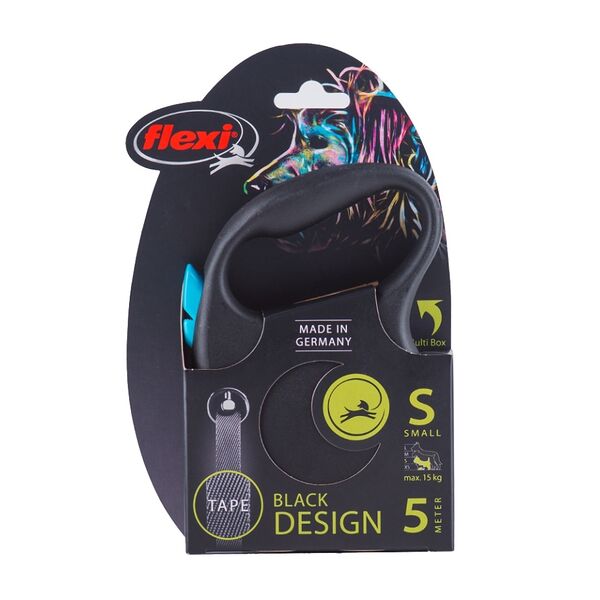 Рулетка Flexi Black Design S, до 15 кг, 5 м, лента, черный/синий Германия
