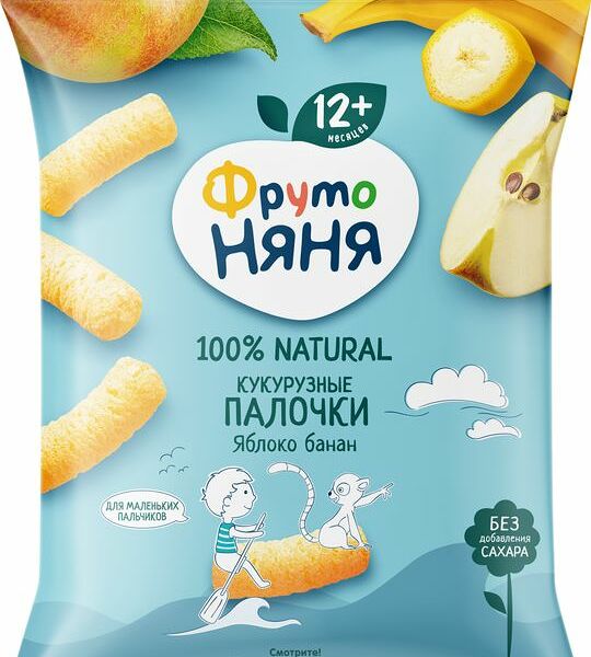 Палочки кукурузные ФрутоНяня яблоко-банан с 12 мес. 20г