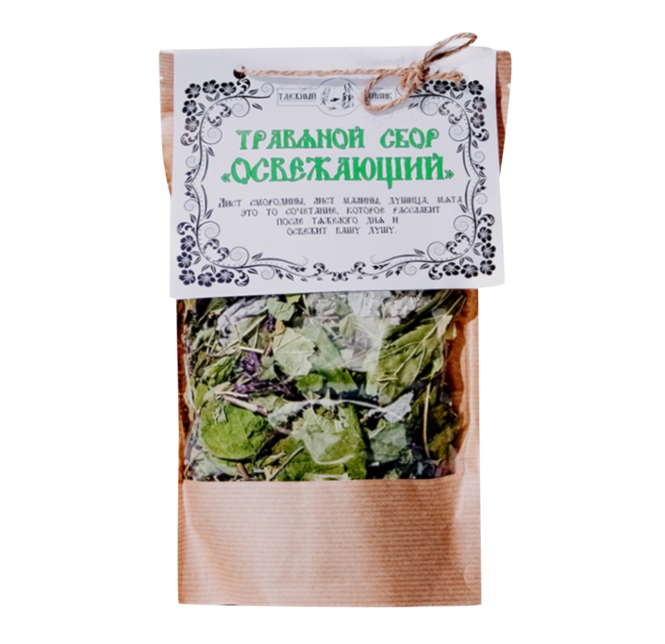 

Чай травяной Таёжный Тайник Освежающий с листом смородины и малины, душицей, мятой 50г, Россия