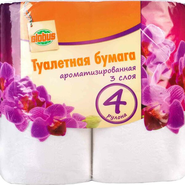 Туалетная бумага ароматизированная Глобус 3 слоя, 4 рулона