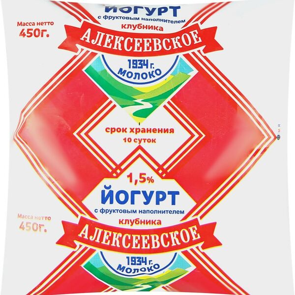 Йогурт Алексеевское Клубника 1,5% 450 г