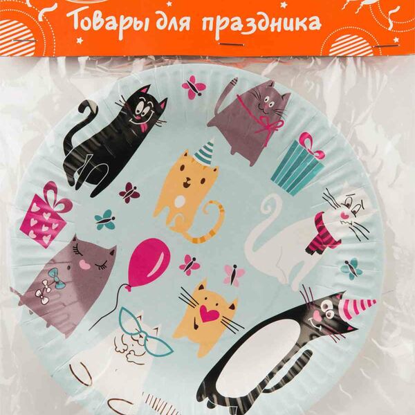 Тарелки бумажные Патибум Кошки 18 см, 6 шт.