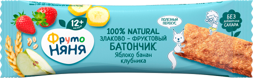 Батончик ФрутоНяня фруктово-злаковый с 12 месяцев яблоко-банан-клубника