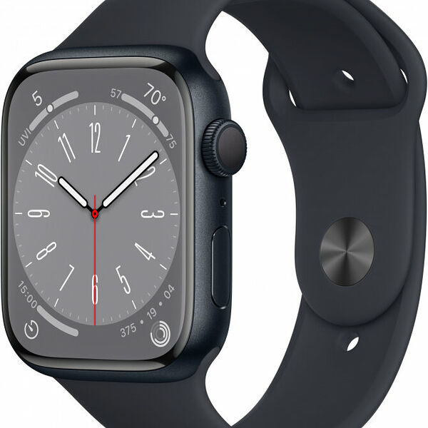 Apple Watch Series 8, 41 мм, корпус из алюминия цвета тёмная ночь, спортивный ремешок цвета тёмная ночь R