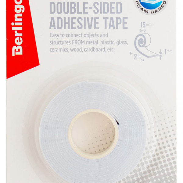 Клейкая лента двусторонняя Berlingo на вспененной основе, 15 мм x 2 м