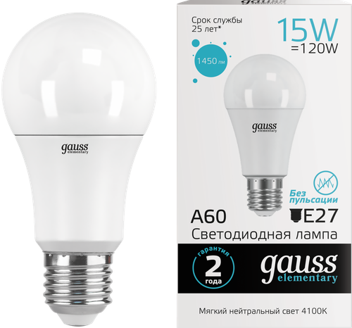 

Лампа светодиодная GAUSS E27 15Вт холодный, груша