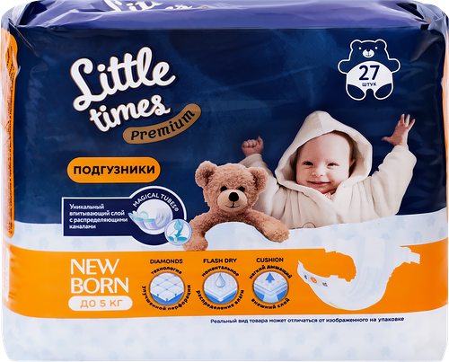 Подгузники детские Little Times Premium New Born 0–5кг, 27шт
