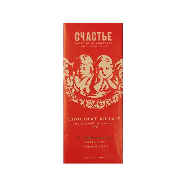 Молочный шоколад Счастье с пралине карамель-грецкий орех 30% 100 г