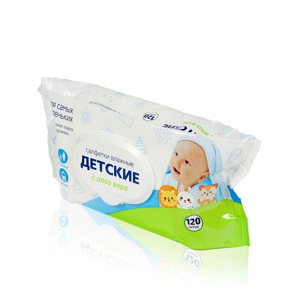 Детские влажные салфетки с алоэ вера 120шт