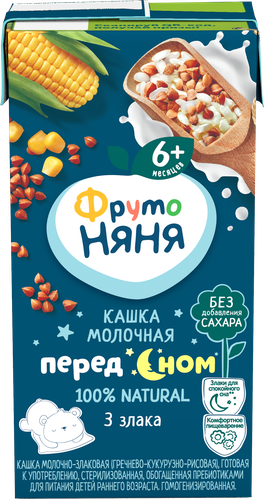 

Кашка молочная ФрутоНяня гречка, кукуруза и рис с пребиотиками с 6 месяцев 200 мл