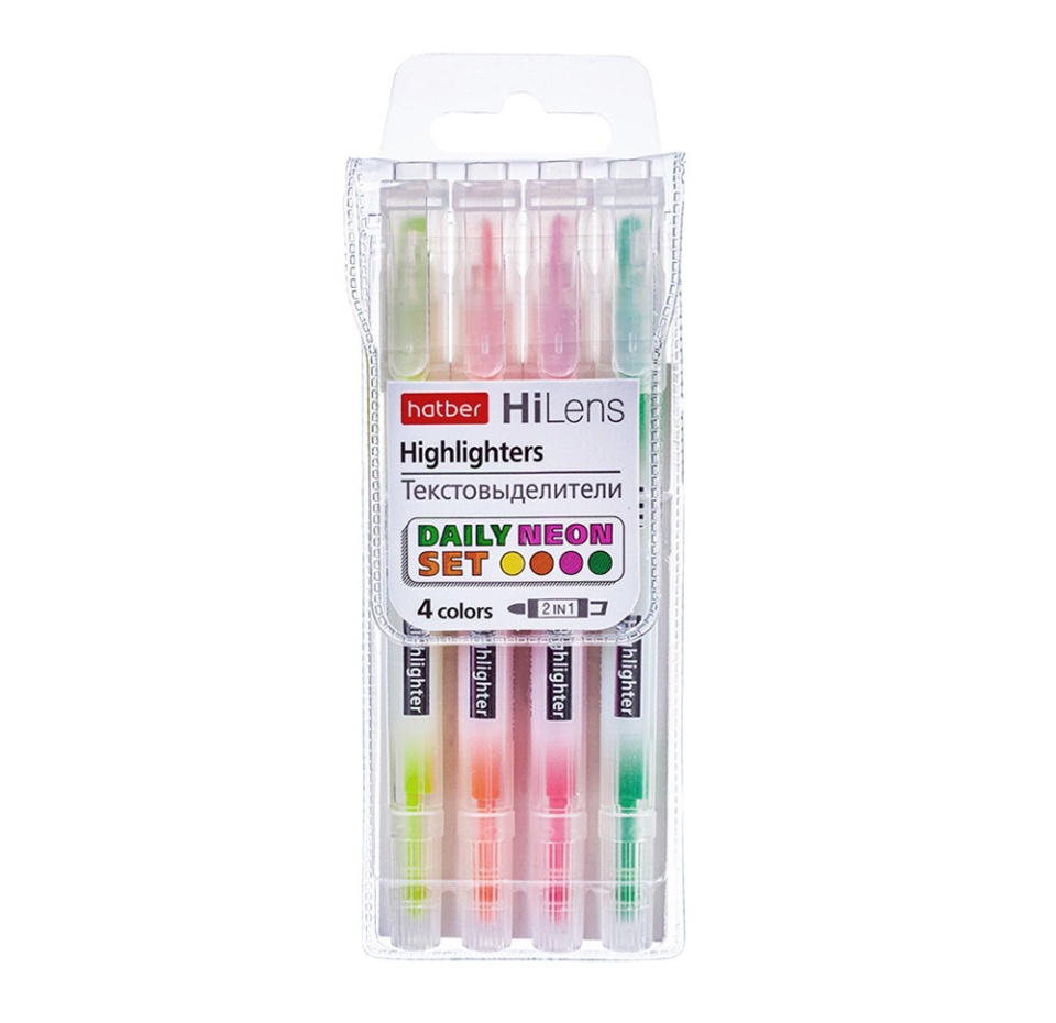 

Набор текстовыделителей Hatber Hi-Lens Neon Двухсторонний, 4 шт