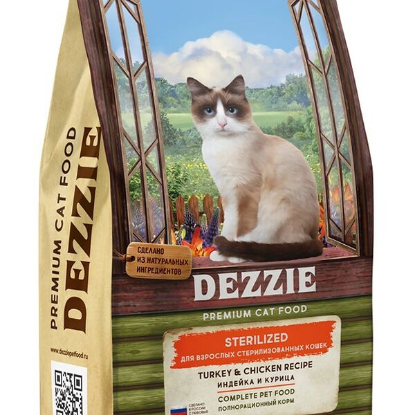 Корм сухой для стерилизованных кошек DEZZIE Sterilized Cat, Индейка и Курица