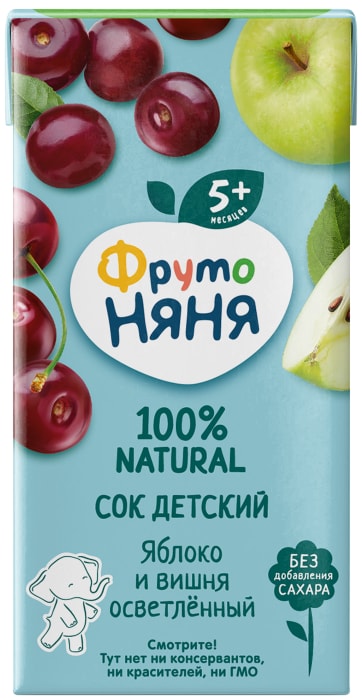 

Сок детский ФрутоНяня яблоко-вишня осветленный, 200 мл