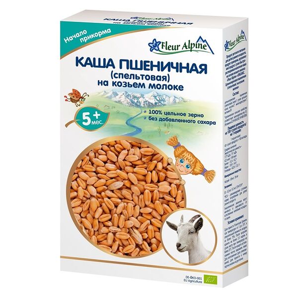 Каша пшеничная (спельтовая) на козьем молоке с 5 месяцев, Fleur Alpine Organic